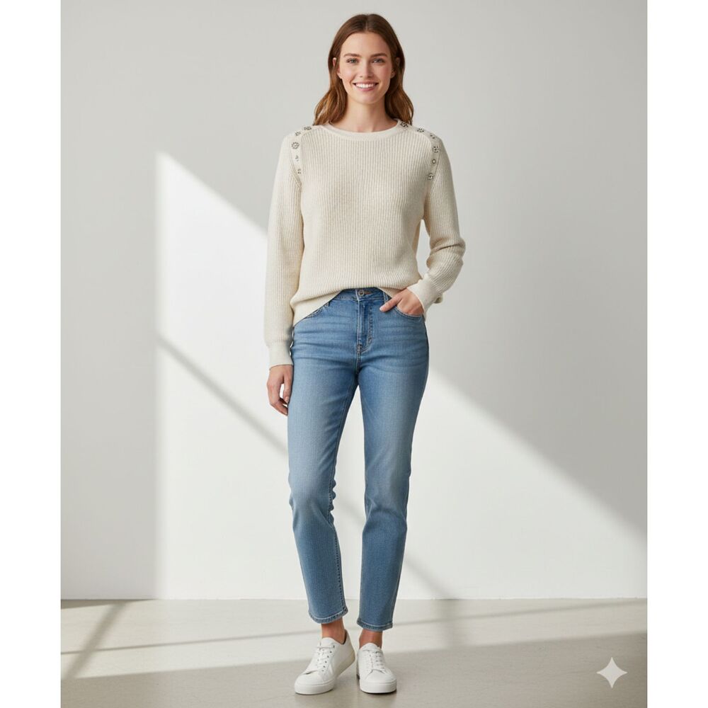 Banana Republic Fisherman Long Sleeve Knit Pullover Rhinestone Crewneck Sweater